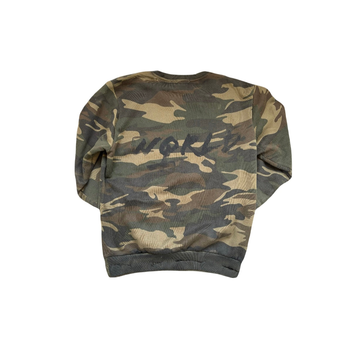 w4rp4inz Camo Distressed Crewneck — Front & Back Statement