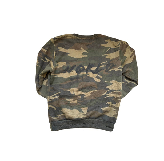 w4rp4inz Camo Distressed Crewneck — Front & Back Statement