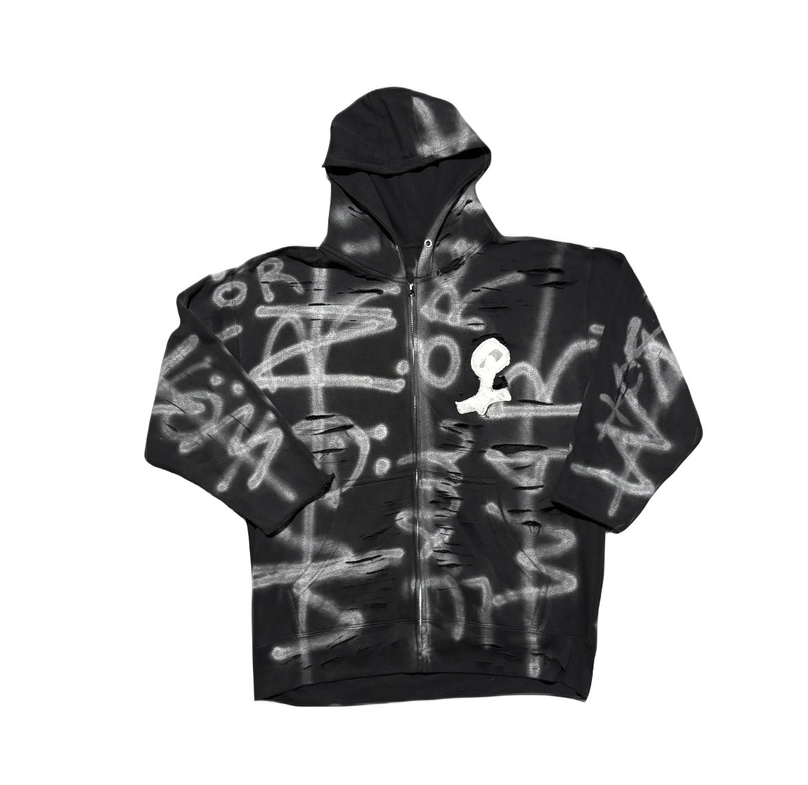 Black w4rp4inz Graffiti Zip-Up with two tone Back Patch Logo Print