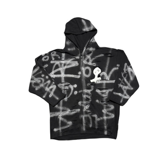 Black w4rp4inz Graffiti Zip-Up with two tone Back Patch Logo Print