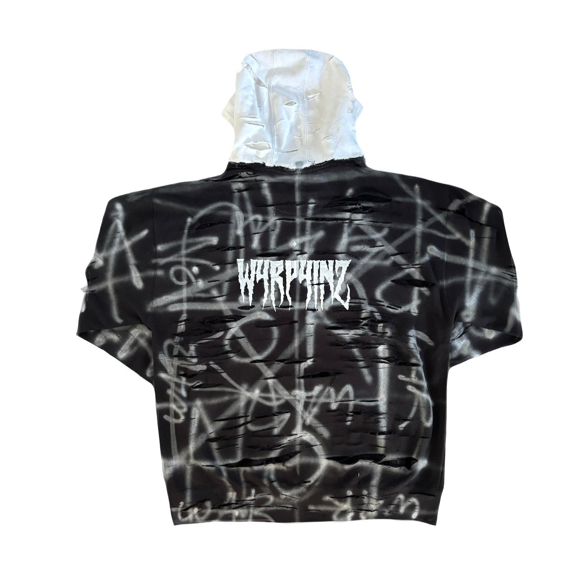 Black w4rp4inz Graffiti Zip-Up with white Hood & Back Logo Print