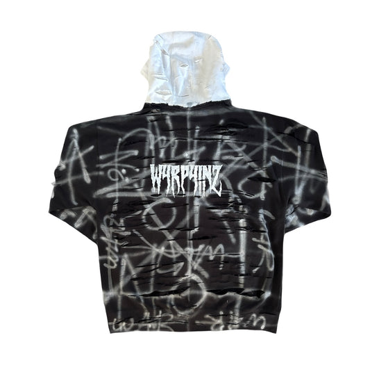 Black w4rp4inz Graffiti Zip-Up with white Hood & Back Logo Print