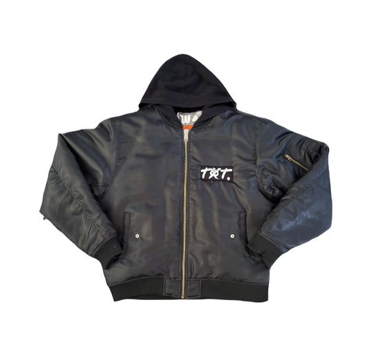 Reversible w4rp4inz Bomber Jacket — Logo Back Stitch & TXT Patch Front